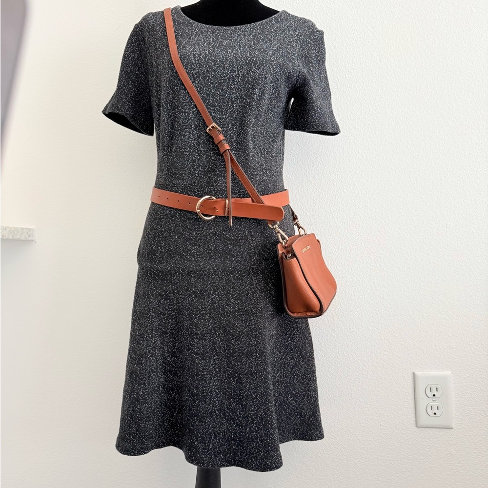 Ann Taylor Black Metallic Knit Midi Dress